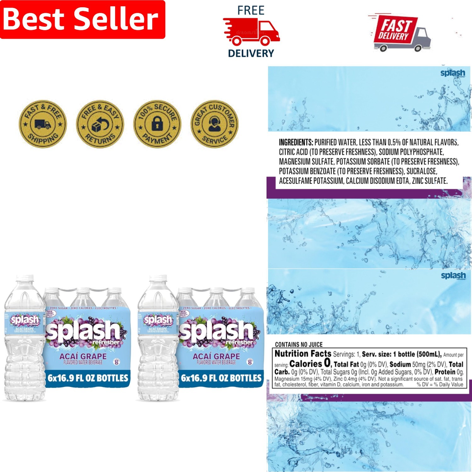 Delicious Acai Grape Flavored Water, Electrolyte Rich - 12 Bottles of 16.9 Oz gallery