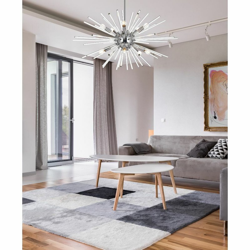 Chandelier 10 Light Fixture Sputnik Chrome Living or Dining Room Glass Rods 32" gallery