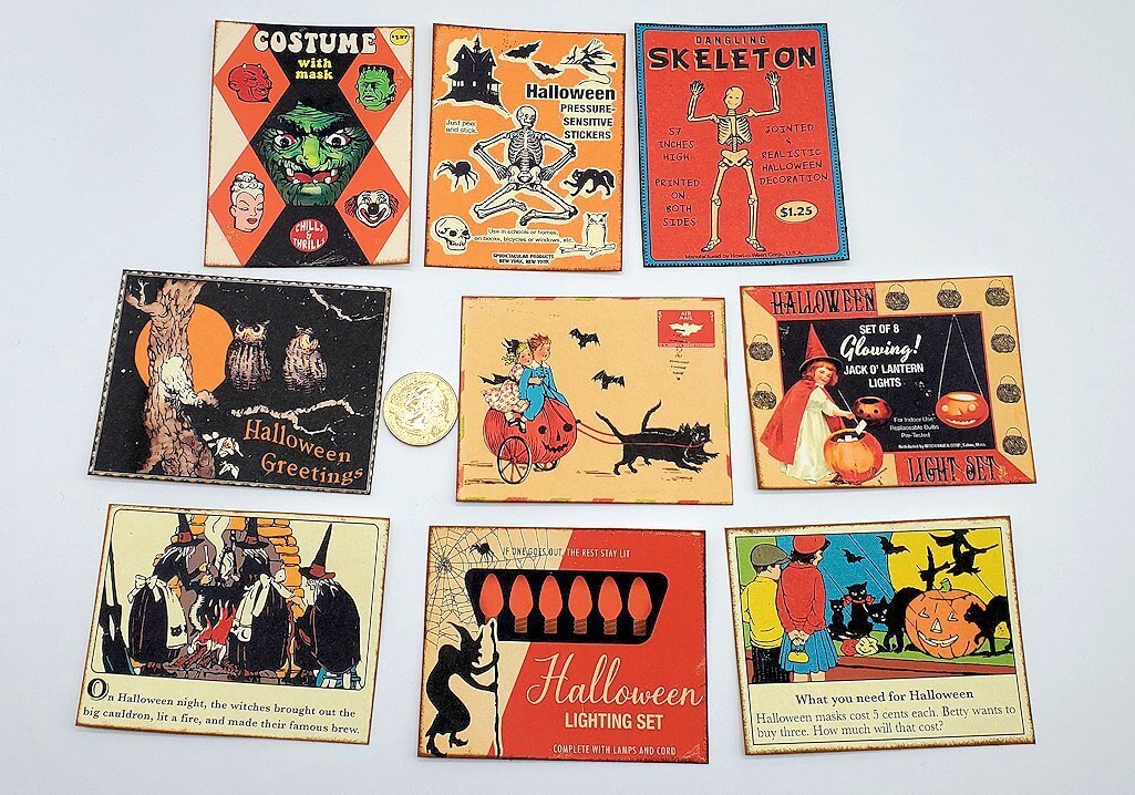 9-Halloween-Retro-Mid Century-Ephemera-Handmade-Linen Cardstock-Cards gallery