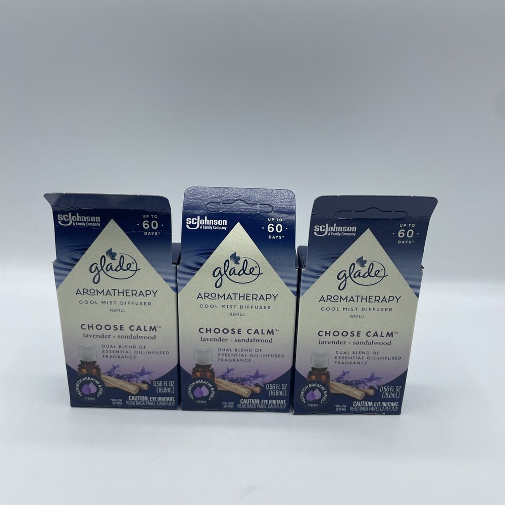 3 Pack Glade Cool Mist Diffuser Oil Refill Choose Calm Lavender+Sandalwood 0.56