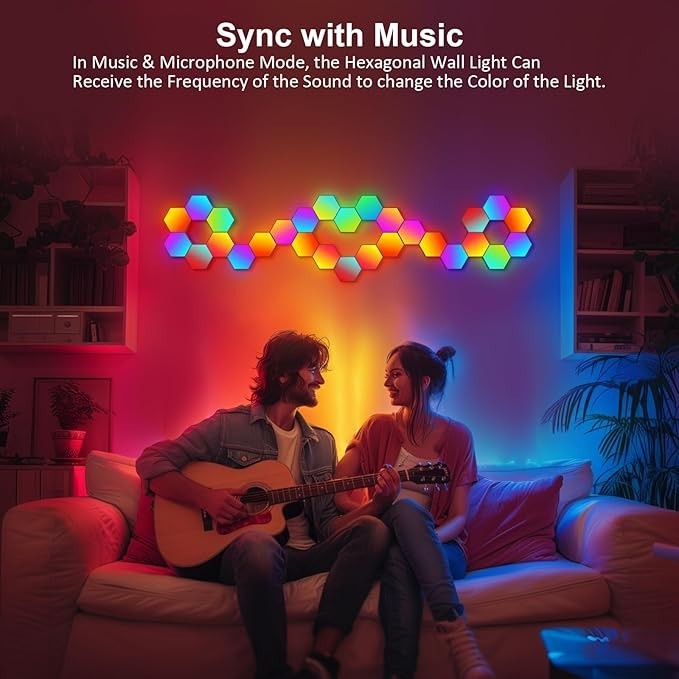8 pc LED Hexagon Light Wall Panels Smart Sync RGB Remote+App+Wired Music Gaming gallery