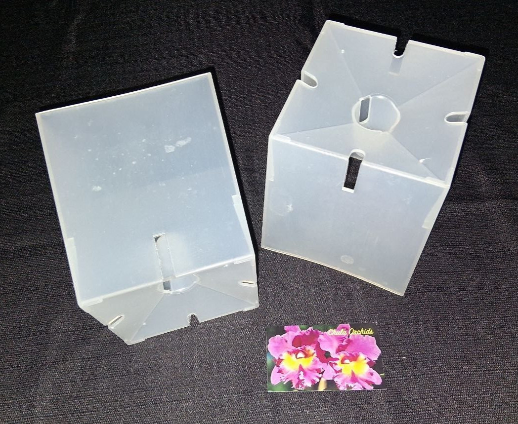 (2) 5 inch Square Chula Orchids heavy duty clear plastic orchid pot Aircone lot gallery