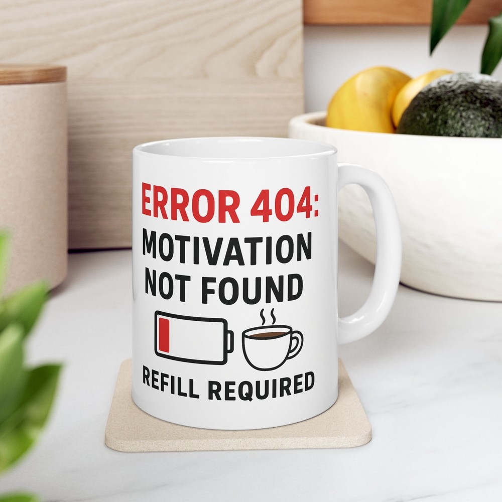 Error 404 Motivation Not Found Mug, Funny Coffee Cup, Gift for Programmers,