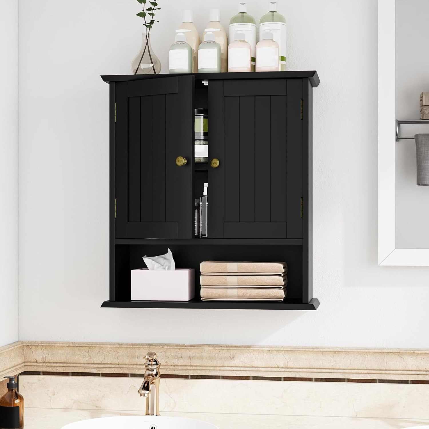 Stylish Wall-Mounted Bathroom Cabinet with 2 Doors & Open Shelf Storage gallery