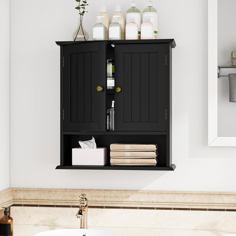 Stylish Wall-Mounted Bathroom Cabinet with 2 Doors & Open Shelf Storage gallery
