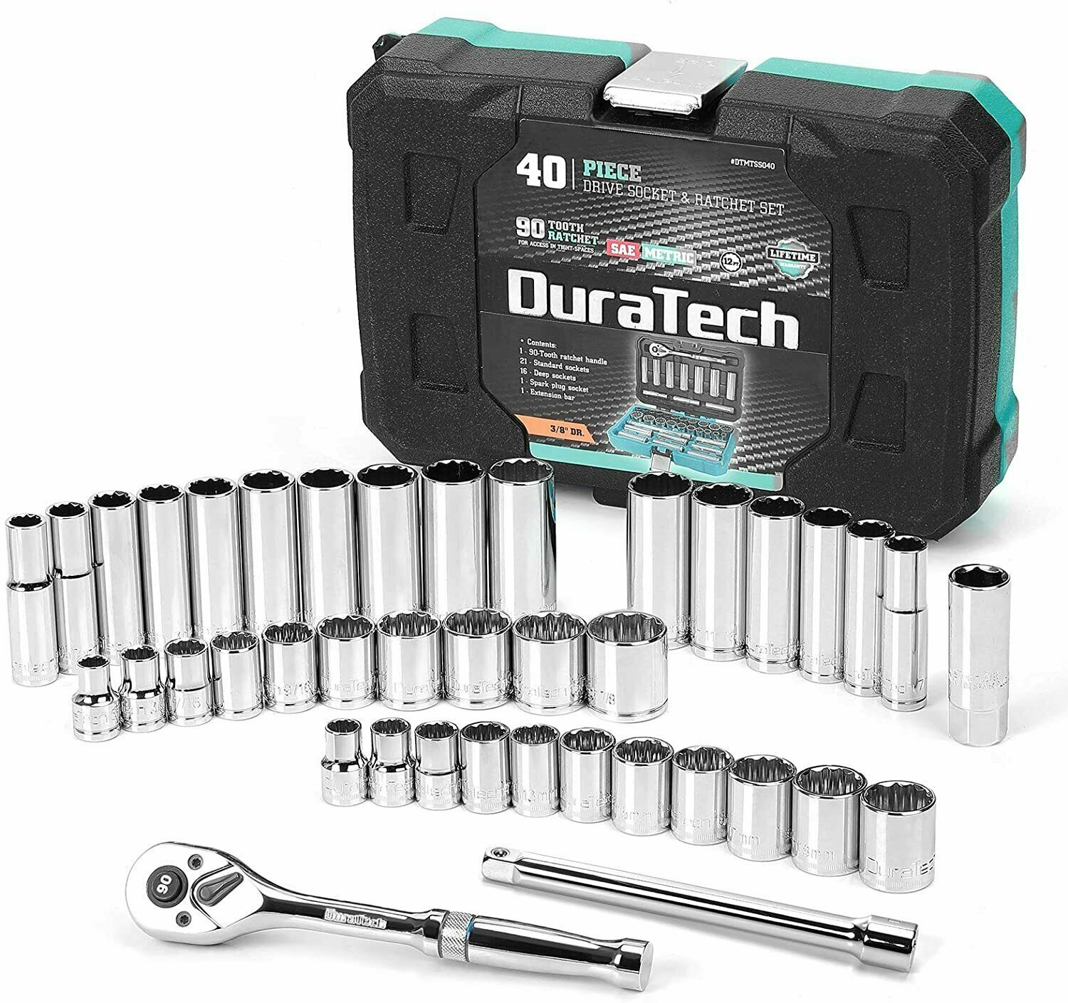 DURATECH 40 Pcs Standard Deep Mechanics Socket Set 3/8" Drive in Metric SAE gallery