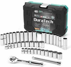 DURATECH 40 Pcs Standard Deep Mechanics Socket Set 3/8″ Drive in Metric SAE