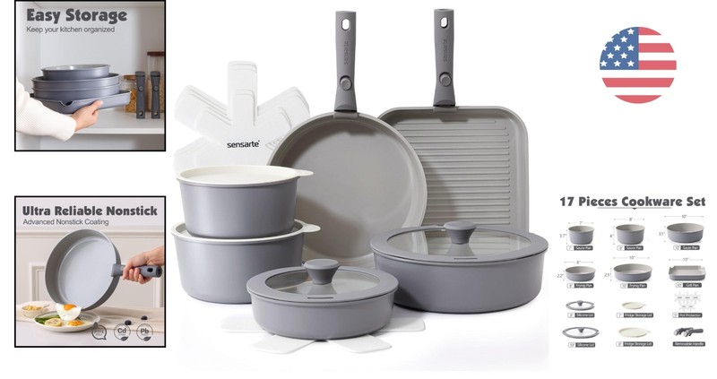 Dishwasher Safe 17-Piece Induction-Compatible Cookware Set with Ceramic Coating gallery