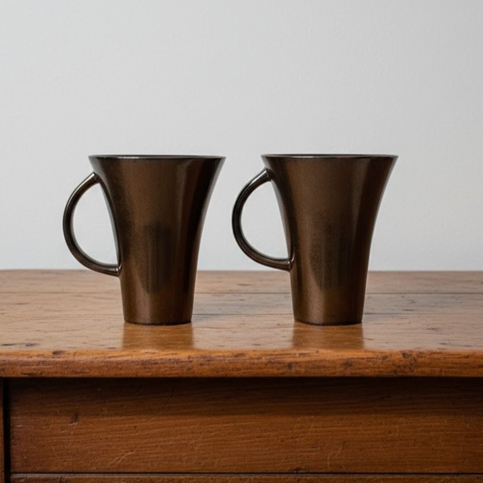 Joseph Abboud Coffee Mugs South Beach Gunmetal Bronze Stoneware Pair 5" Cups Vtg gallery