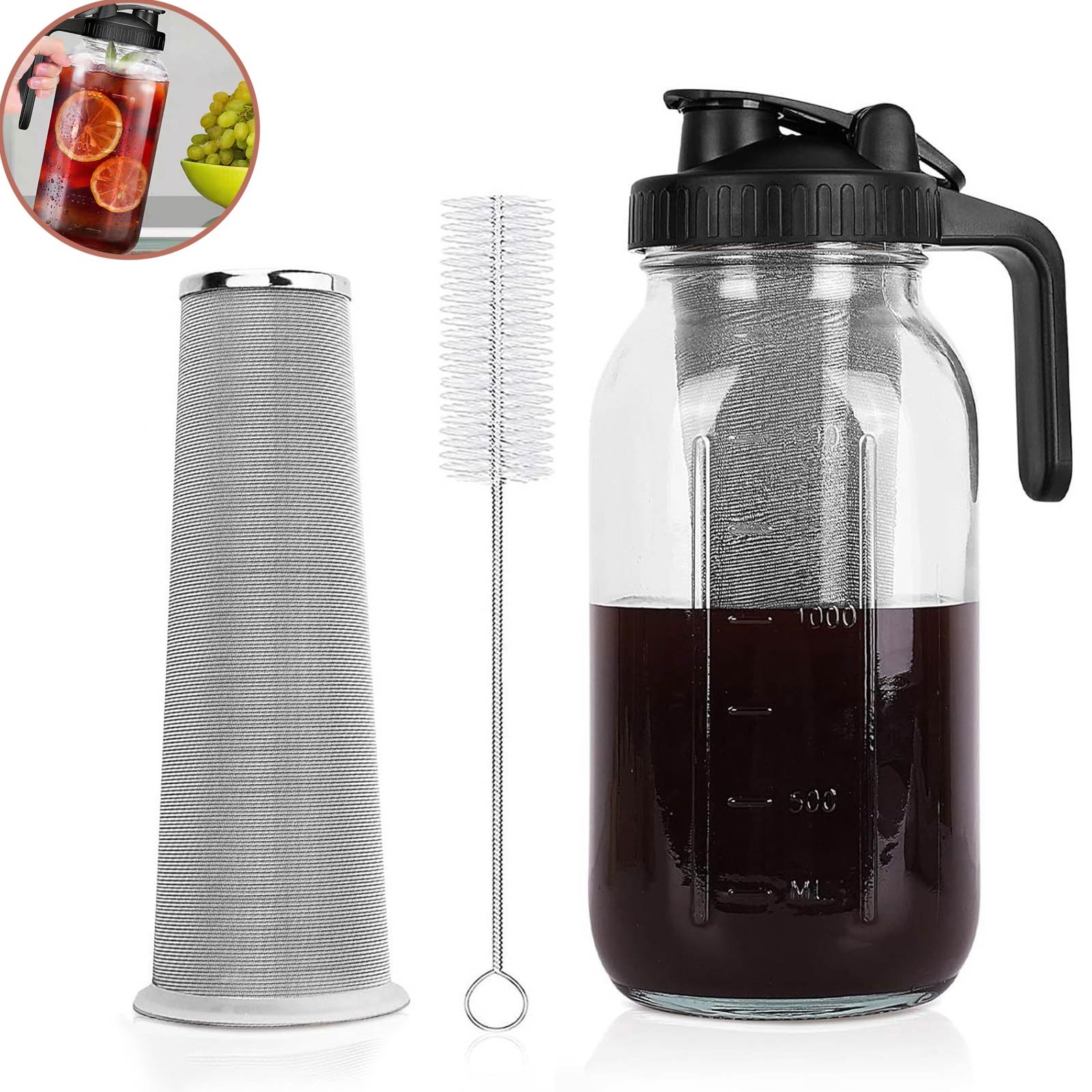 64oz Cold Brew Coffee Maker Iced Coffee Maker Mason Jar w/Stainless Steel Filter gallery