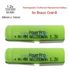 2pcs Philips Sonicare toothbrushes Battery 1.2V AA 2200mAh Ni-MH tabs 49x 14mm