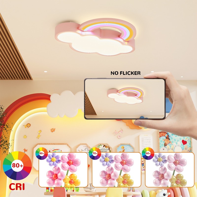 Cartoon Cloud Rainbow LED Kids Ceiling Light, Acrylic Pink Blue Flush Mount Lamp gallery