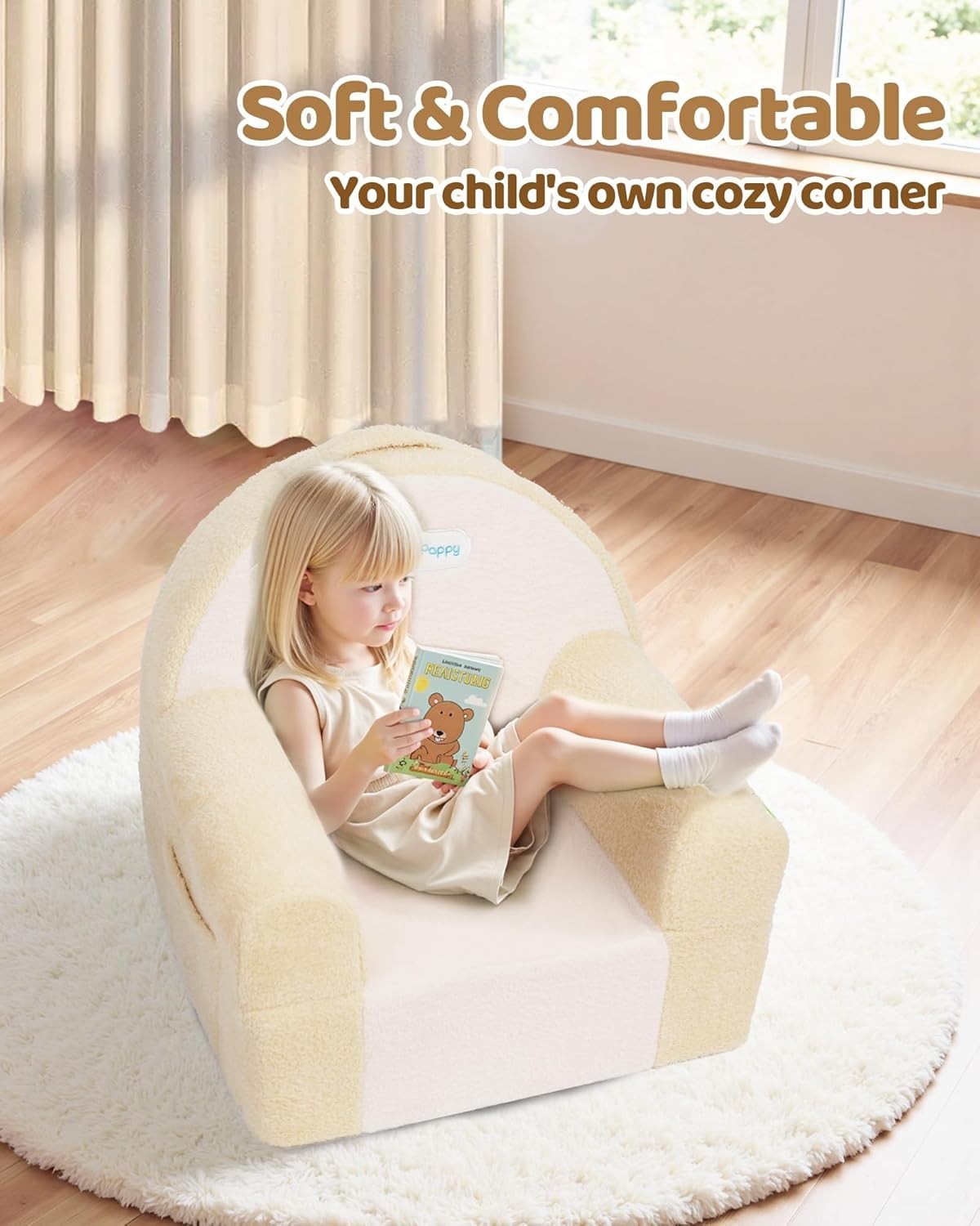HeyPappy Toddler Sofa White Soft Velvet Foam Kids Couch Chair gallery