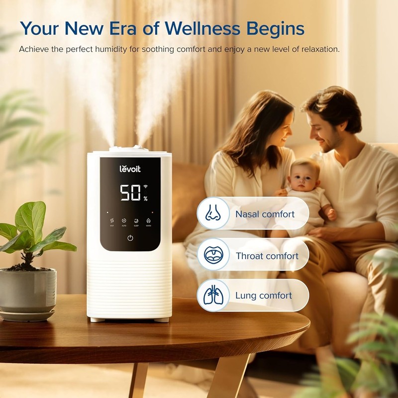 LEVOIT Humidifiers for Home, Smart Warm/Cool Mist Air Humidifier, OasisMist4.5L gallery