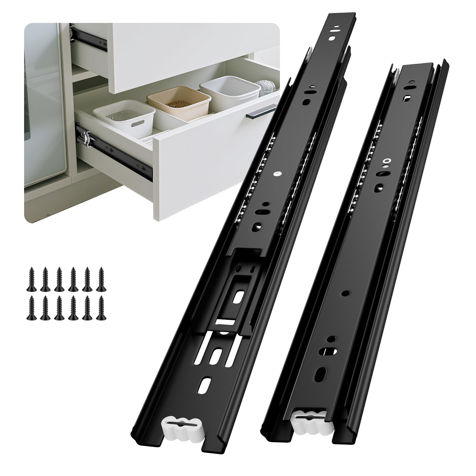 Ubisin Full Extension Ball Bearing Drawer Slides 12 Inch Side 12 Inch, Black gallery