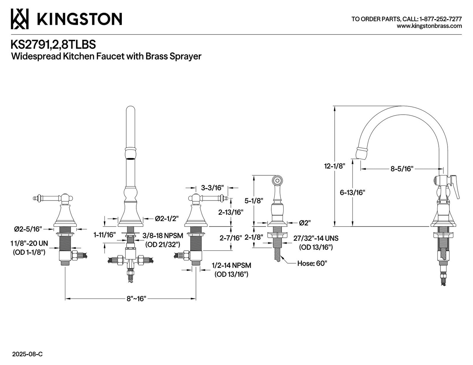 KS2792TLBS Templeton Widespread Kitchen Faucet, Polished Brass gallery