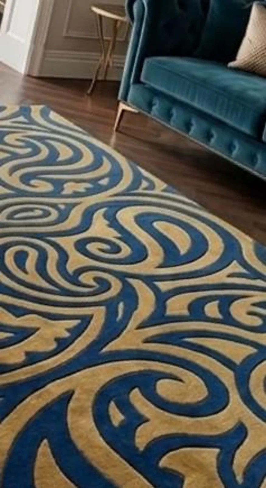 Luxury Blue Gold Hand Tufted Wool Rug, Modern Abstract Area Rug, Cut Pile Rug gallery