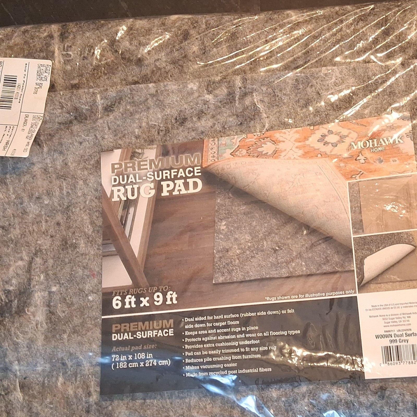 Mohawk Home Dual-Surface Non-Slip Felt Rug Pad, Gray Rectangle 6 ft x 9 ft gallery