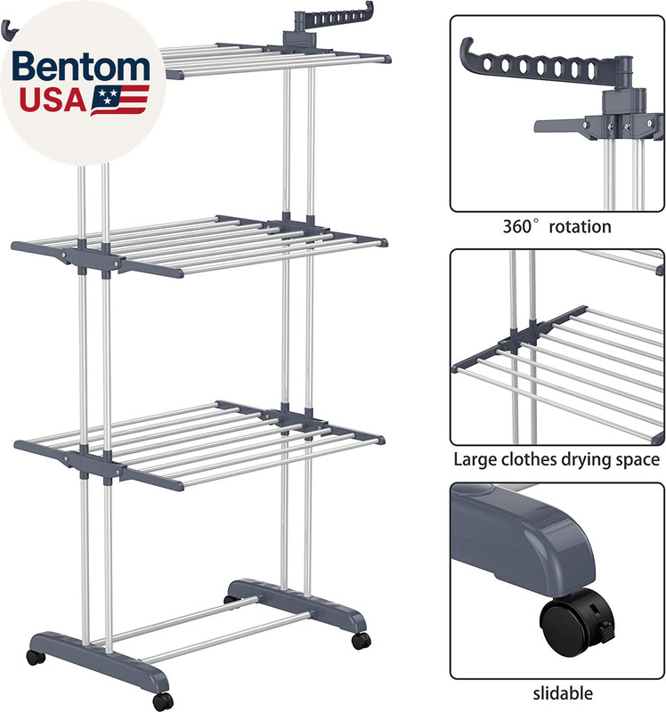 Clothes Drying Rack, Oversized 4-Tier(67.7" High) Foldable Stainless Steel Dryin gallery