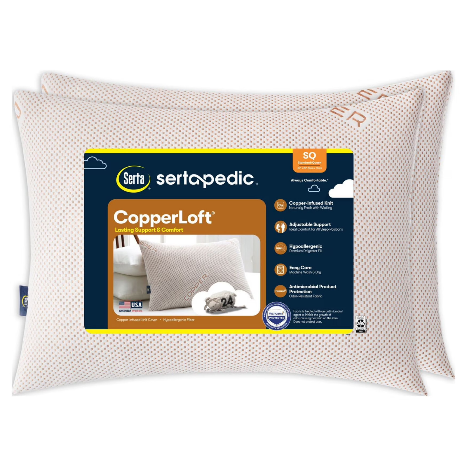 Sertapedic Copperloft Standard/Queen Bed Pillow, 2 Pack, Hypoallergenic gallery