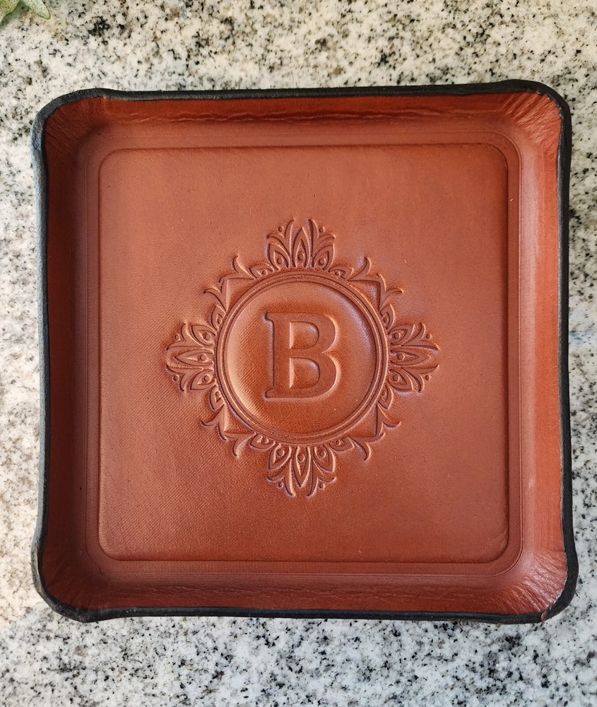 Personalized Leather valet tray, your uppercase initial, choose from 3 colors