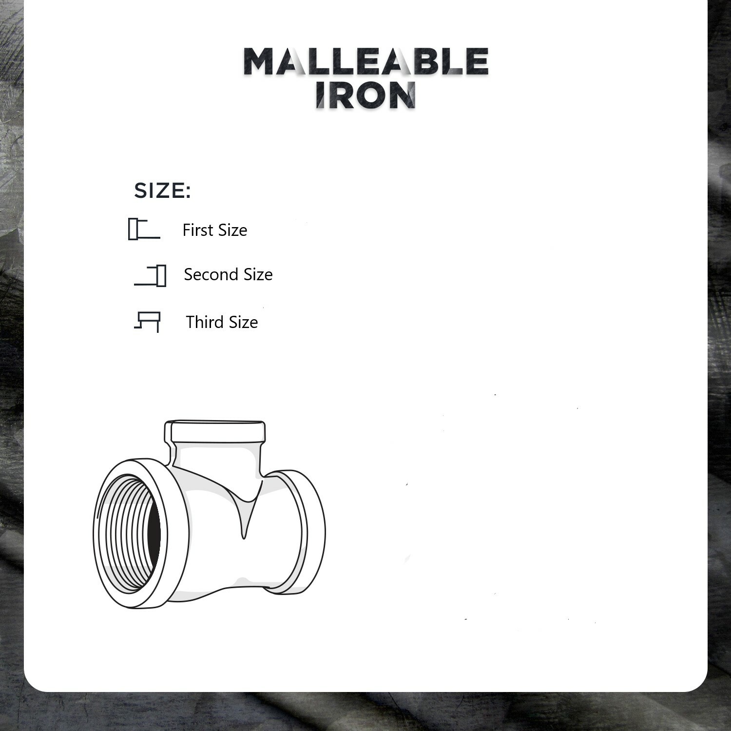 Black Malleable Iron Reducing Tee Female Thread 1/2"x1/4"x1/2"_2-1/2"x2"x2-1/2"B gallery