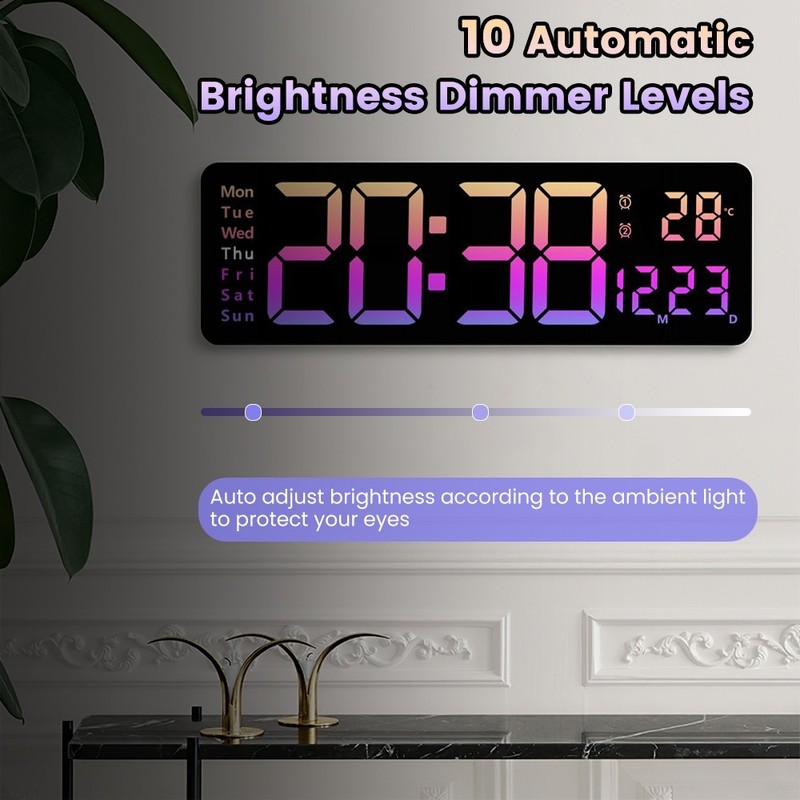 16" Large LED Digital Wall Clock, Brightness Adjustment, Dual alarm clock gallery