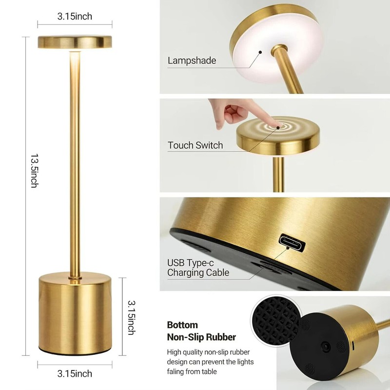 LED Table Lamp Dimmable Cordless Touch Desk Lamp Rechargeable Vintage Light US gallery