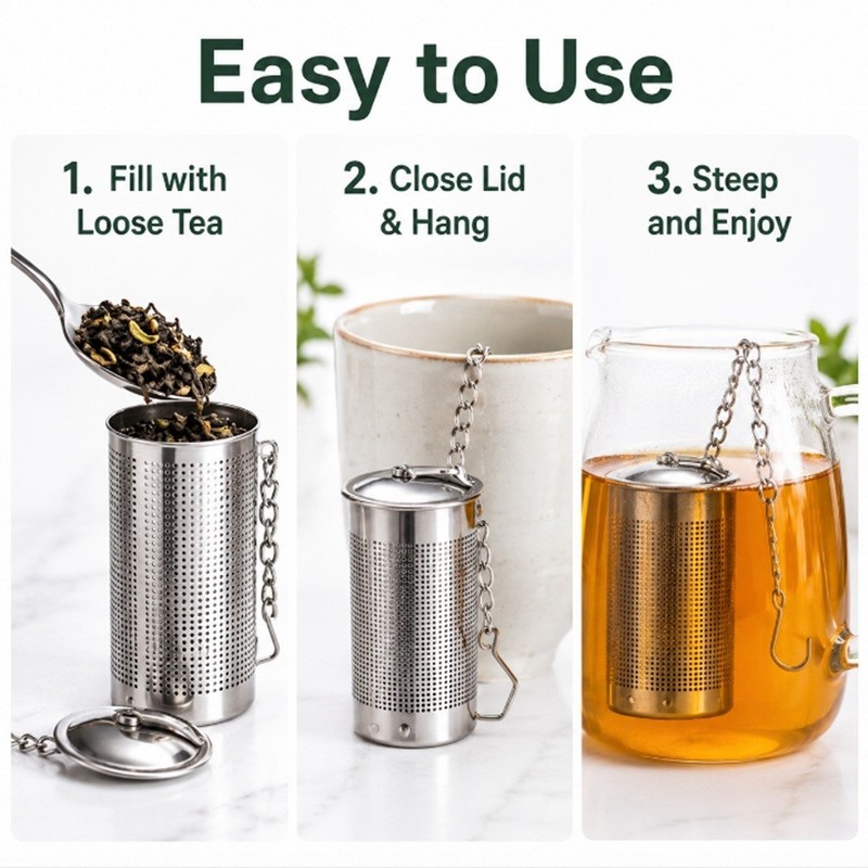 2-Pack Stainless Steel Tea Infuser Strainer Set – Fine Mesh Ball with Chain Hook gallery