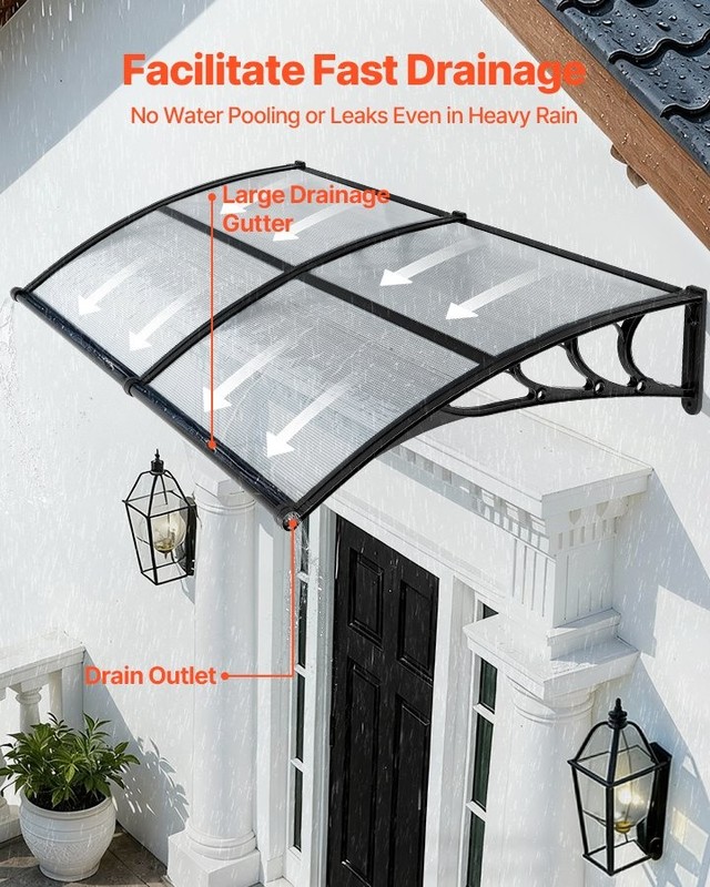 Front Door Canopy 38x78in – Clear Polycarb, UPF50+, Drain & Wind Resistant gallery