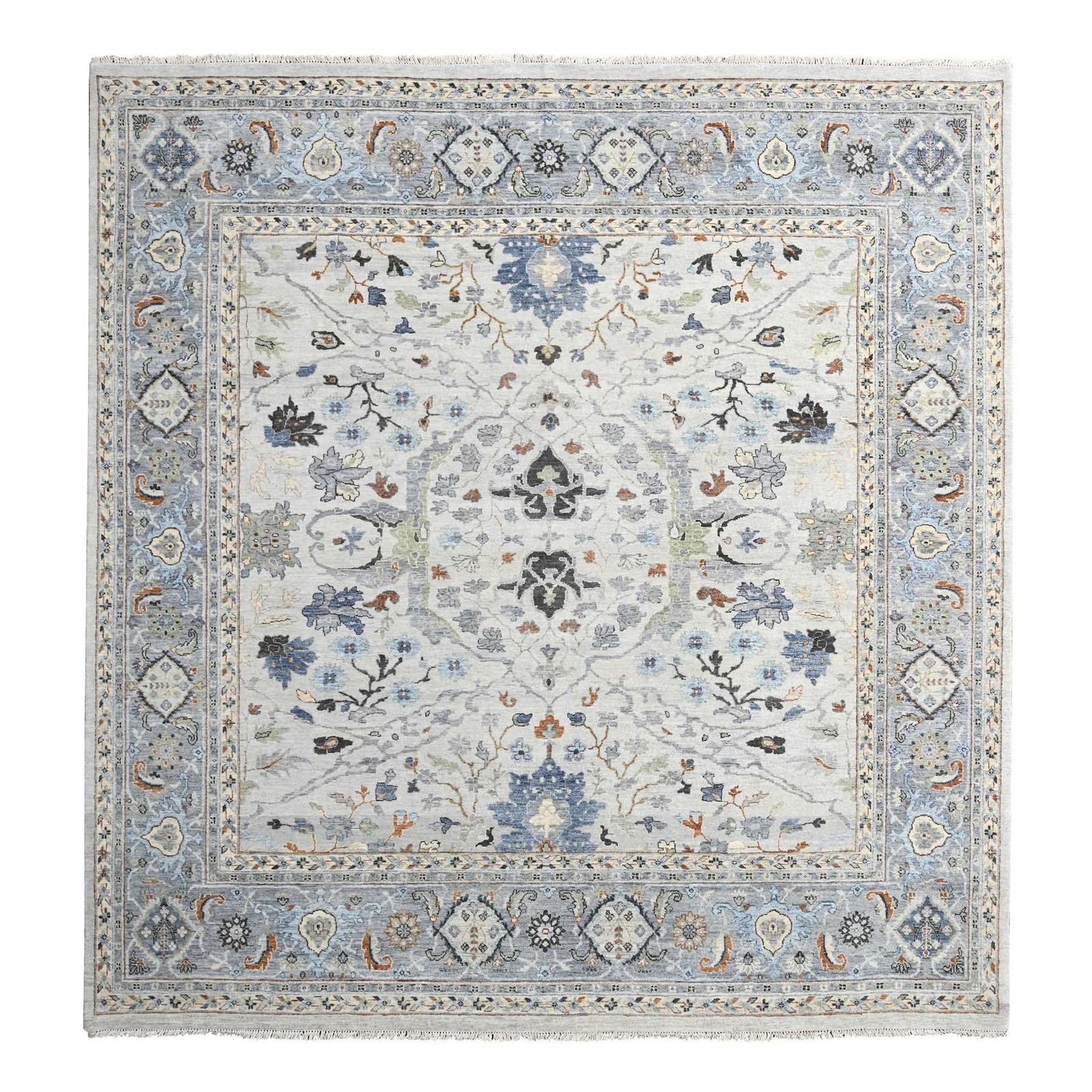 10'x10' Summer Gray Oushak All Over Floral Wool Hand Knotted Square Rug R84859 gallery
