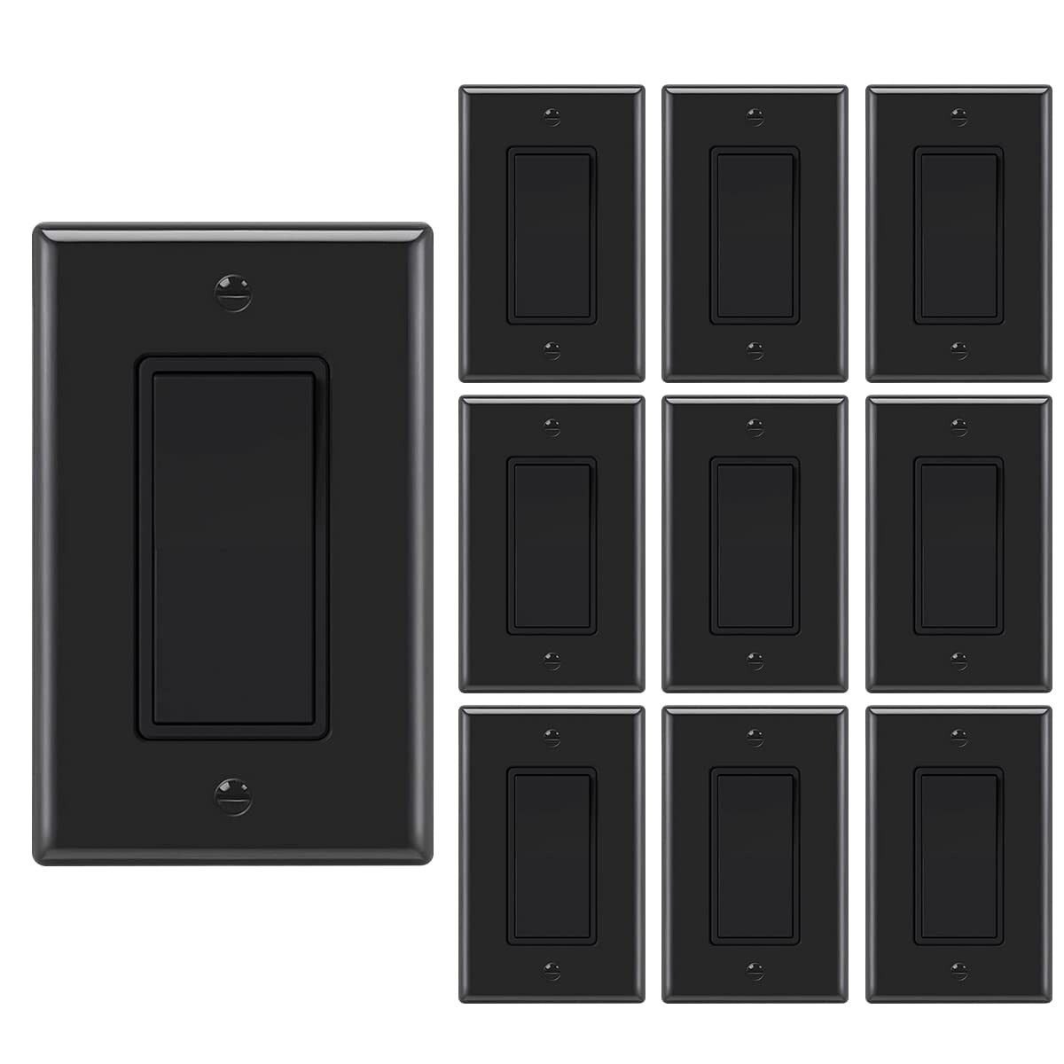 10 Pack Decora Light Switch Black, Single Pole Paddle Rocker,15A 120V/277V gallery