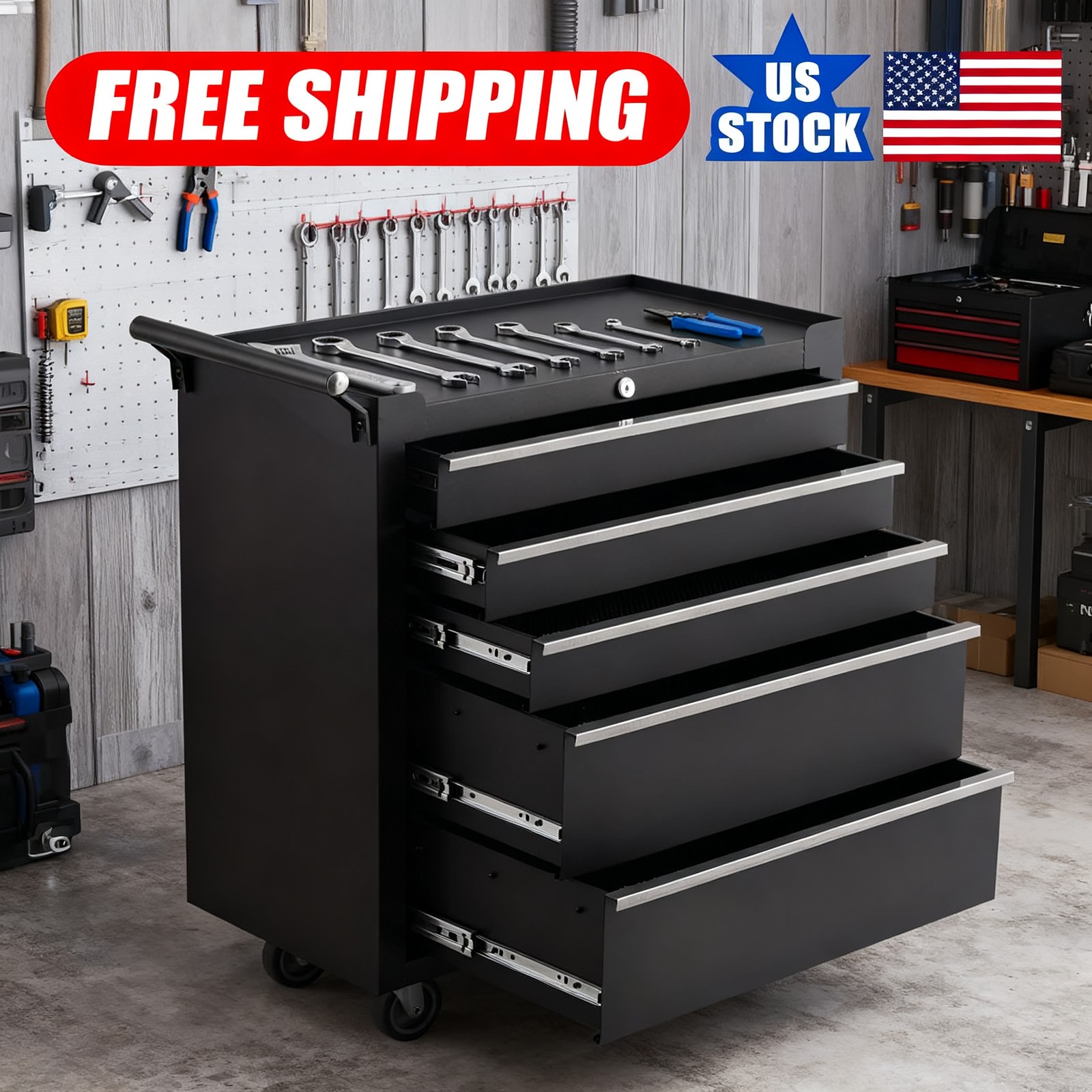 Rolling Tool Chest 24 Inch, Sturdy Steel Tool Storage Cabinet with 5 Drawers gallery