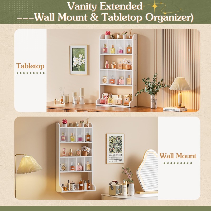 Perfume Organizer Wall Mount & Large Cologne Display Case - Wooden Multi-Tier gallery