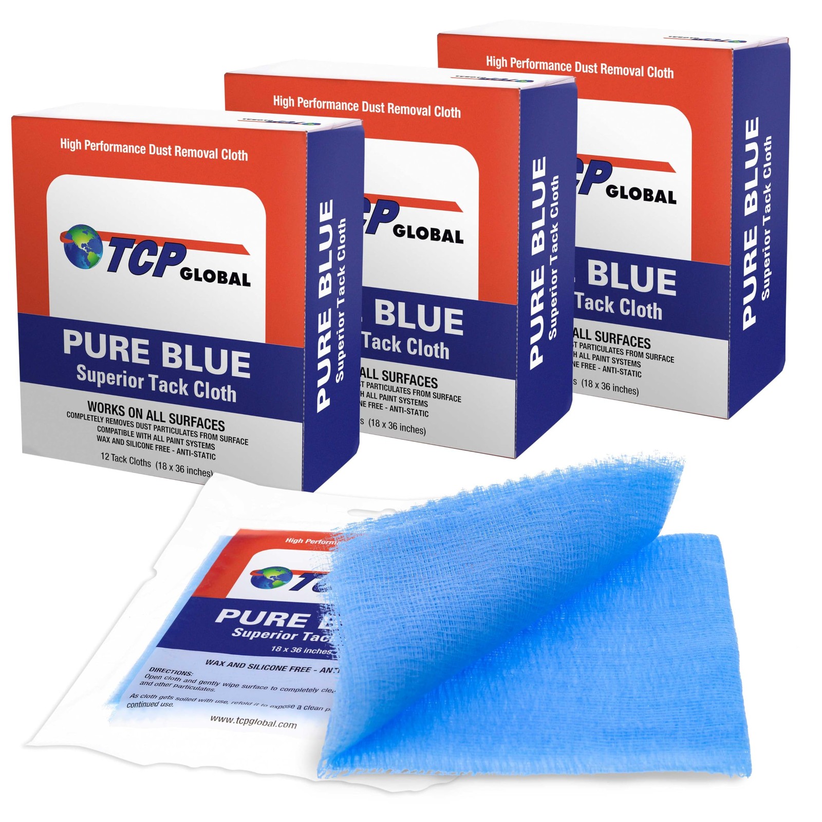 TCP Global - Pure Blue Superior Tack Cloths - Rags (Box of Large, gallery