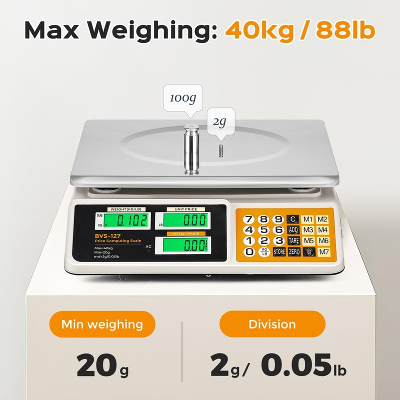 Price Computing Scale 88lb/ 40kg, Commercial Food Weighing Scale 2g Division,... gallery
