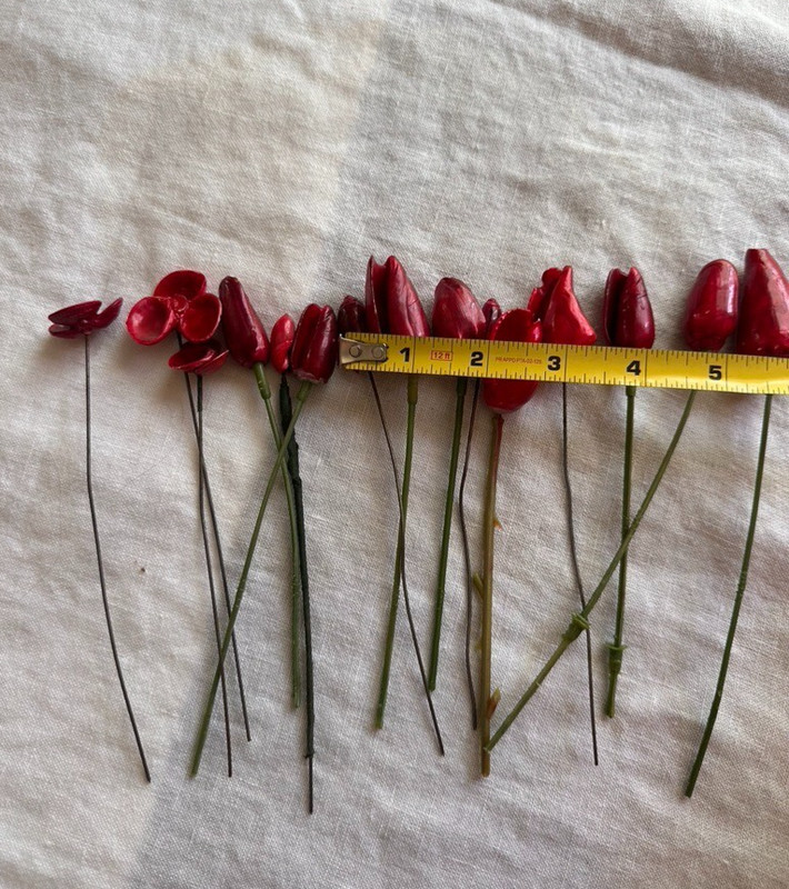 Handmade 15 Seashell Red Tulips Mini Floral arrangement 7" in tall VINTAGE gallery