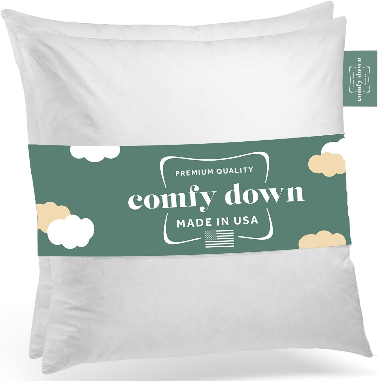 Throw Pillow Inserts 22x22 Set Of 2 Down Feather Fill 100% Cotton Square USA gallery
