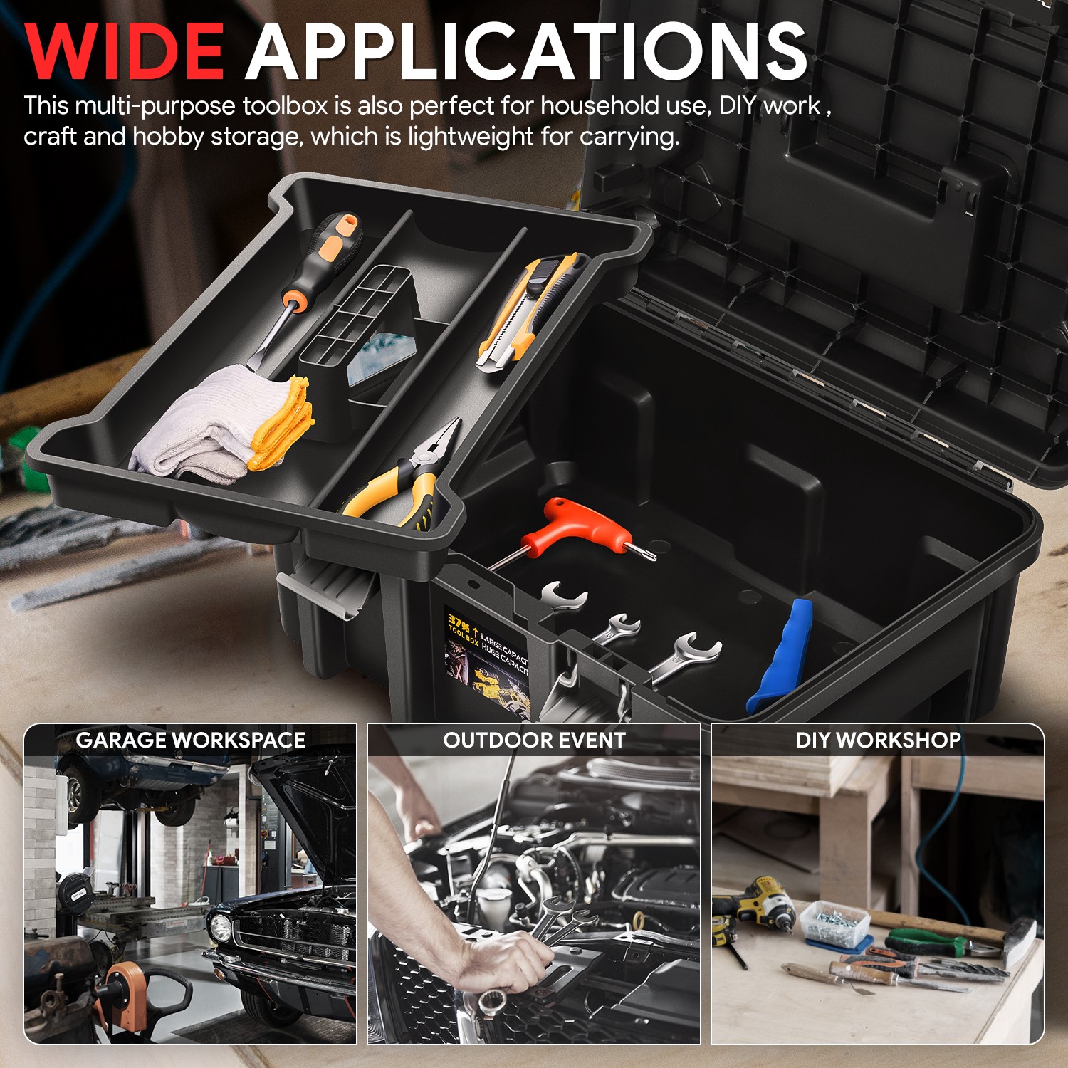 Workbench Garage Tool Box Storage Organizer w/ Non-Slip Handle & Steel Locks gallery