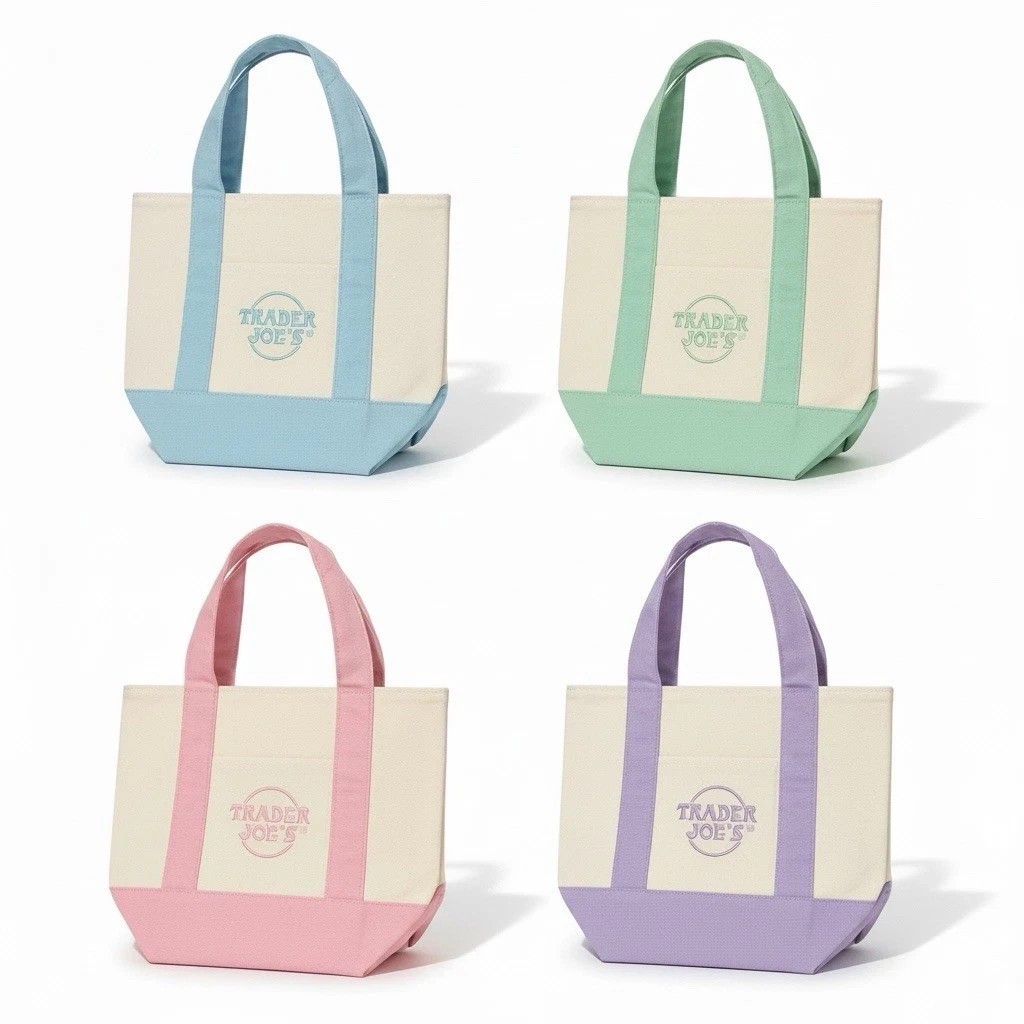 Trader Joe’s Mini Pastel Canvas Tote Bag NWT Blue Green Pink Purple | US Stock gallery