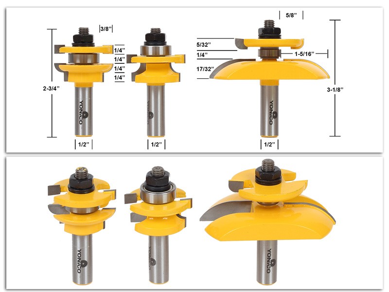 Round Over 3 Bit Cabinet Door Router Bit Set - 1/2" Shank - Yonico 12343 gallery