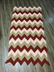 Handmade Crochet Afghan Blanket Throw Chevron Ripple Striped Pink Sage Rust