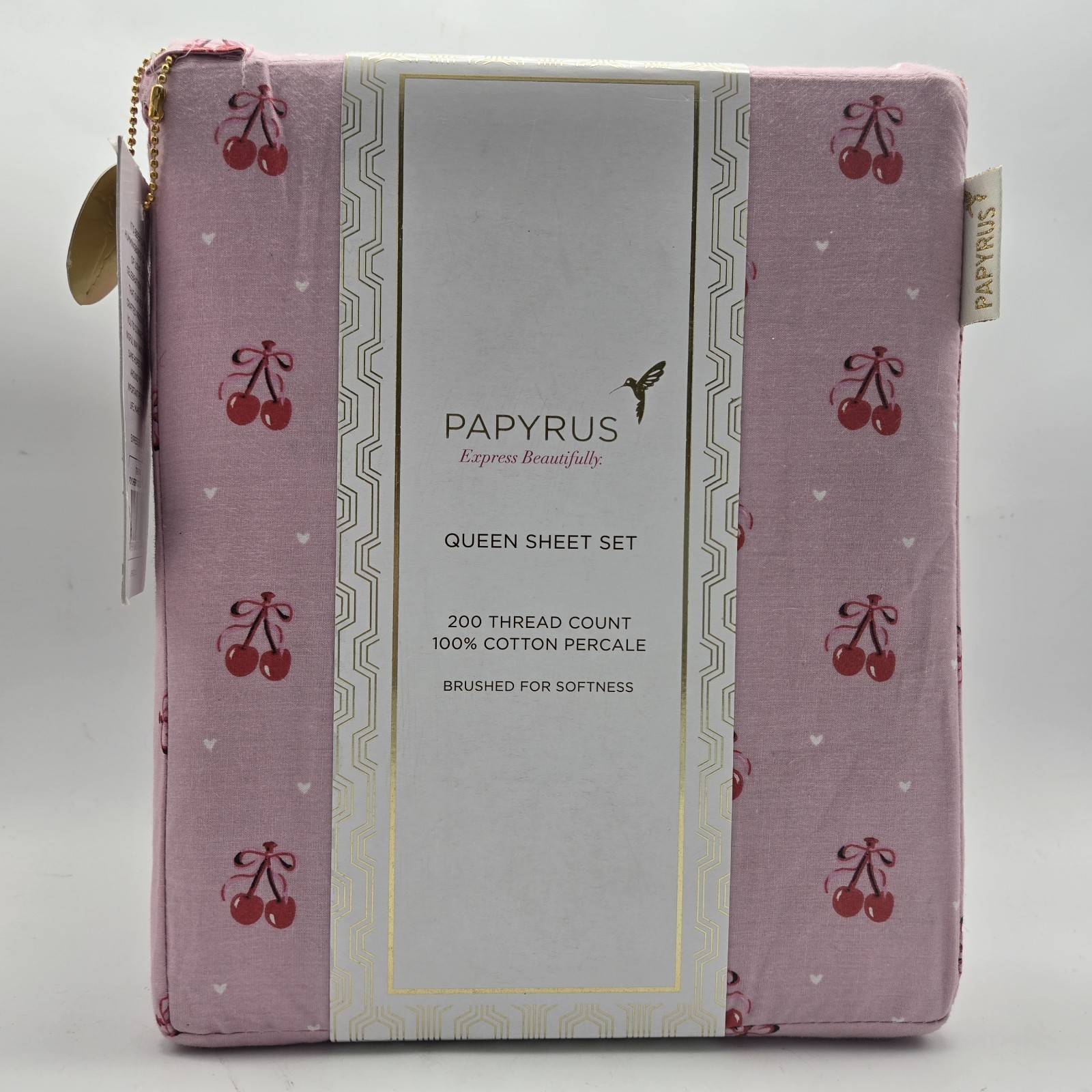 Papyrus Queen Sheet Set 100% Cotton Percale Pink Red Cherry Cherries Coquette gallery