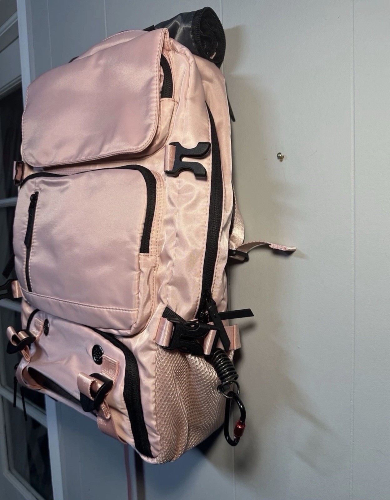 Pink Hiking Backpack USB Charging Port, Multiple Compartments, Adjustable Straps 2