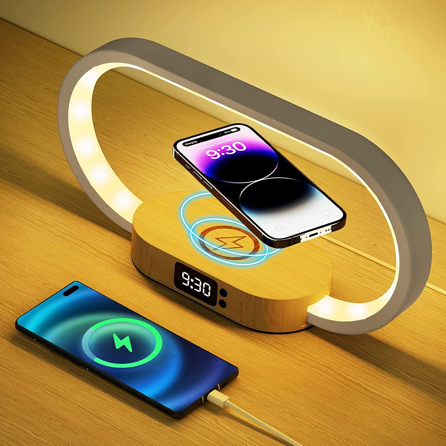 Bedside Lamp w/Wireless Charger Clock USB Charging Port Touch Control Nightstand gallery