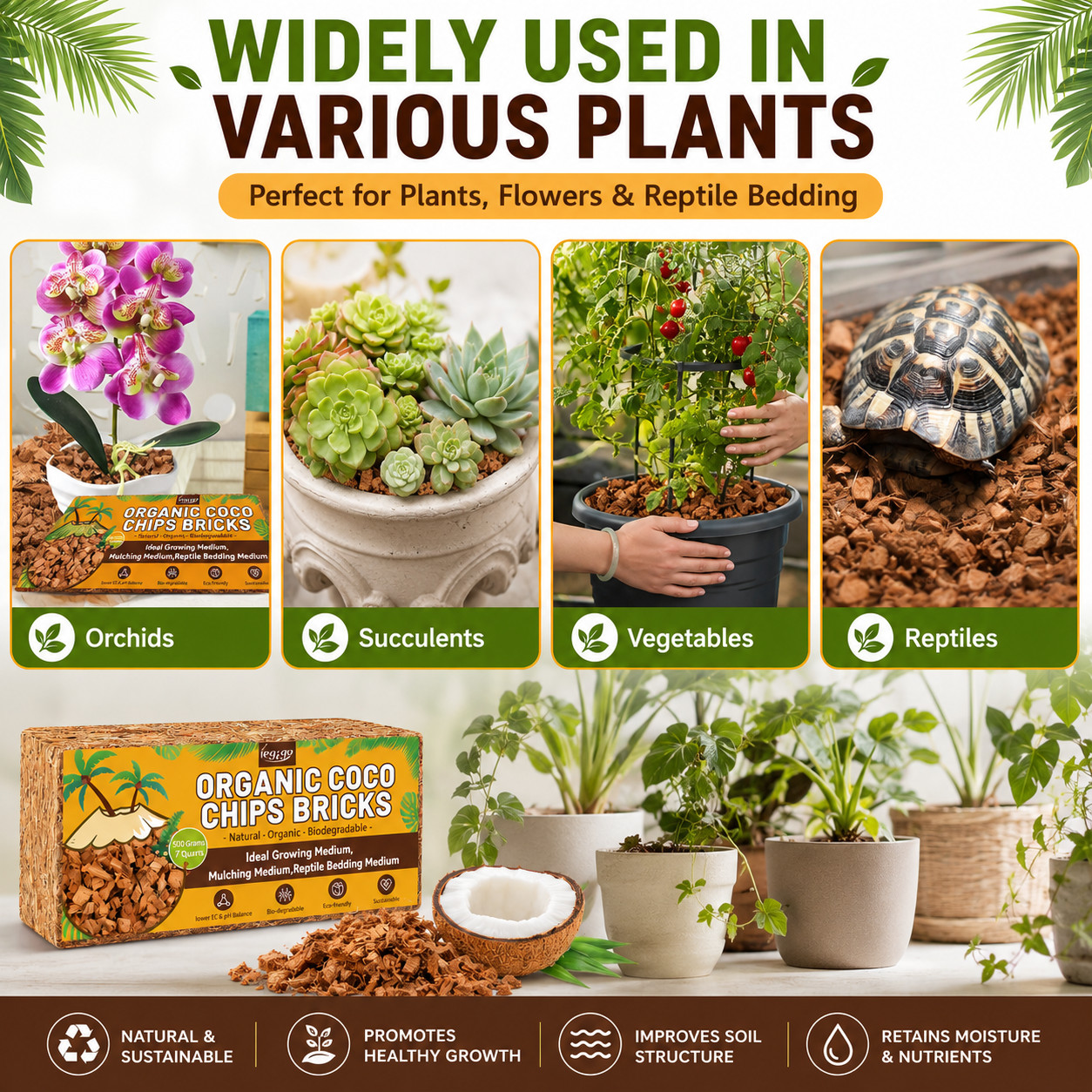 Coconut Shell Expanded Bricks, 5 lbs - Coconut Peat Moss for Plants gallery
