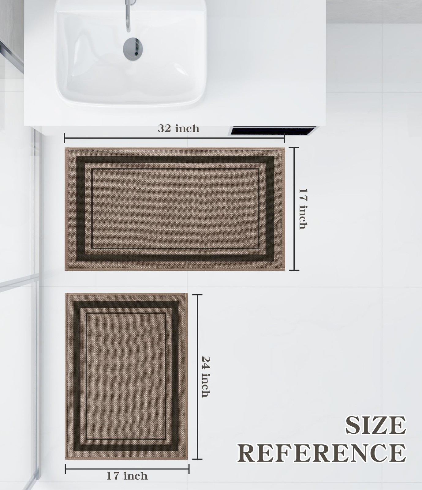 2 PCS Bathroom Rug Sets Ultra Thin Mat Absorbent Dark Beige 17x24 17x32 Inch gallery