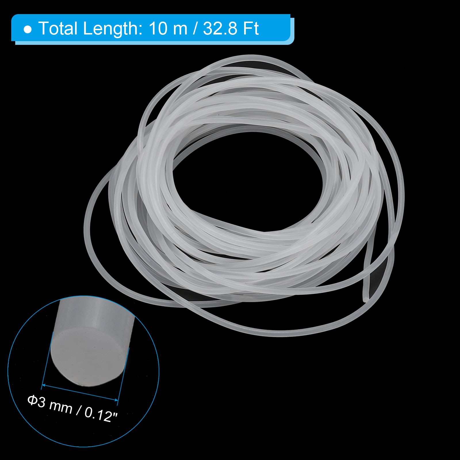 10M (32.8Ft) 3MM (0.12") Dia High Density Solid Silicone Seal Strip, White gallery