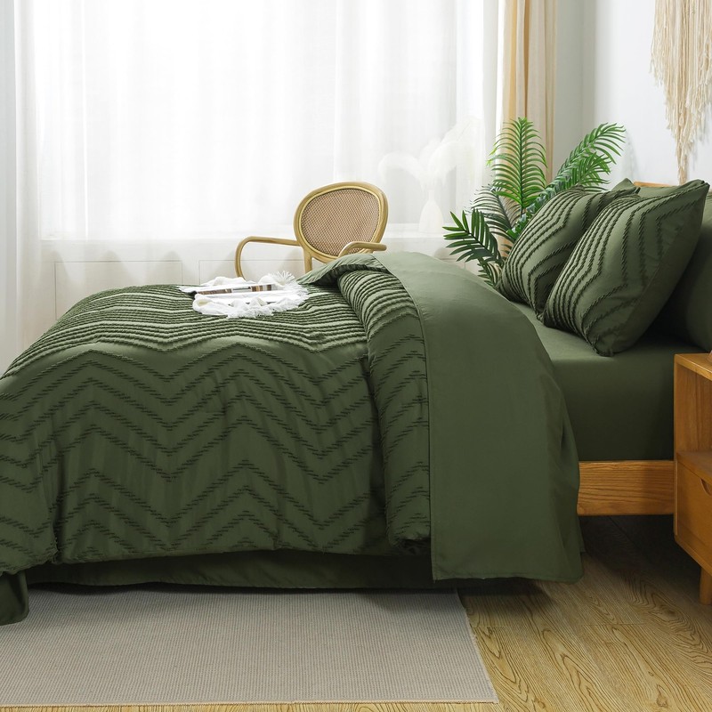 Comforters Queen Size Set with Sheets Dark Olive Green - 7 Pieces Bed in a Ba... gallery