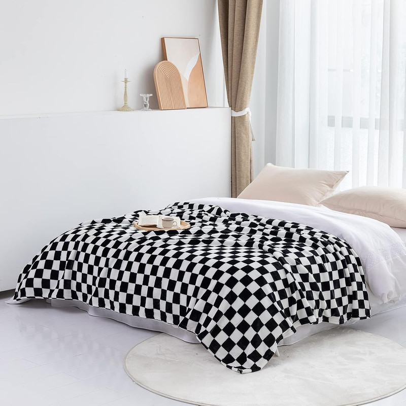 Throw Blankets Flannel Blanket with Checkerboard Grid Pattern Soft Throw Blanket gallery